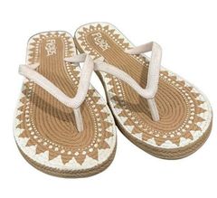 Flojos Dorian Jute Brown/White Textured Comfort Thong Flip Flop Womens 8.5