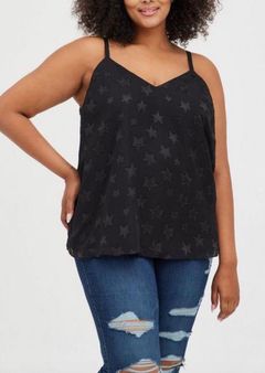 Black Star Pattern Sleeveless Chiffon Swing V-Neck Cami Plus Size 3x