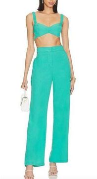 Revolve Bralette Pant Set Mermaid Green XS Hip Cutout Bustier More to Come Torie