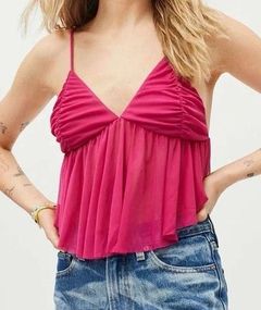 Lila Ruched Ruffle Cami in Pink/Magenta