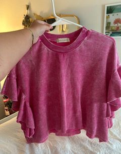 pink altard state ruffle sleeve crop top