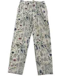 H&M Pants Womens 4 White Floral High Rise Straight Leg Slim Spring Cotton Blend