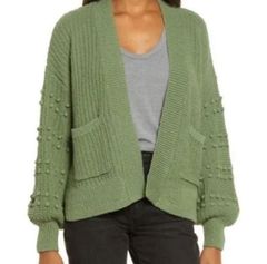 Madewell Green Bobble Cardigan Open Sweater Size Medium