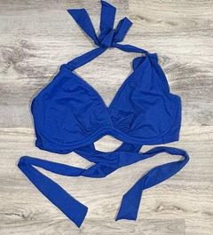 Athleta Royal Blue Swimsuit Bikini Top Only Bra Wrap Halter NO Pads Size 34D/DD