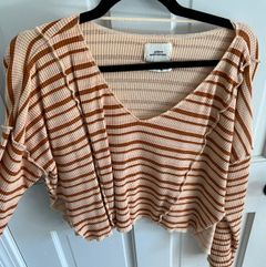 Long Sleeve Stripped Semi Cropped Top 