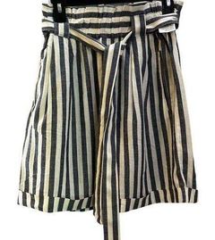 Made in Italy Paper bag Waist Linen Flax Striped Shorts Sz M