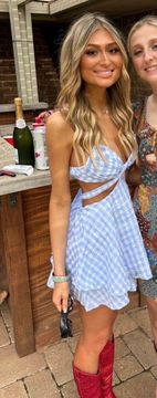 Blue gingham romper