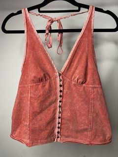 We The Free People Women's Small Washed Pink Y2K Button Up Tank Top Crop Boho