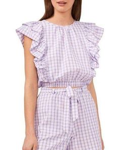 Riley & Rae Women's Purple/White Checkered Ruffled Blouse L NWT