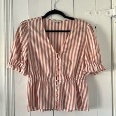 Striped Button Down Peplum Top