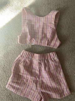 pink tweed tank and short set