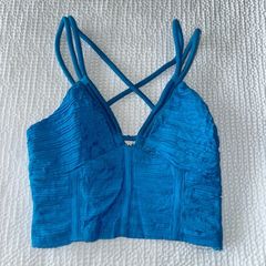 Pleated Blue Cropped Tank Top