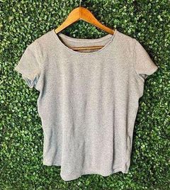 Cotton Waffle Knit Short Sleeve Gray Top Size Large