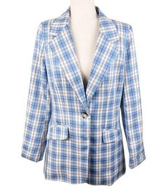 Vici Blue Plaid Blazer Jacket Single Button Preppy Clueless Women's Size Medium