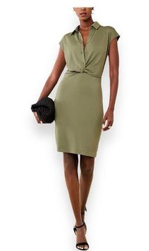 Banana Republic Cap-Sleeve Knee-Length Dress Desert Thyme Green Size L New NWT