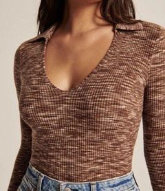 Abercrombie & Fitch Soft Af Sweater Large Space Dye Collar Long Sleeve Crop