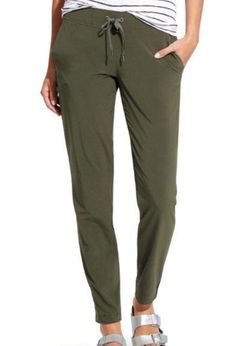 Athleta Midtown Ankle Travel Pants Elastic Waist Green size 8 Tall