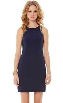 LILLY PULITZER Chrissy Sleeveless Beaded Shift Dress Navy Blue Size 4