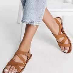 Toms Sicily Strappy Leather Sandals Chestnut Brown Women’s 9.5 Summer