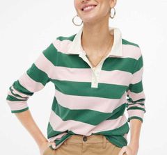 NWT J. Crew Rugby Stripe Pink Green Polo Long Sleeve Shirt
