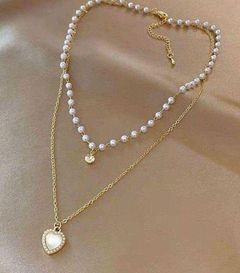 Love Pendant Double Collar Chain Necklace 