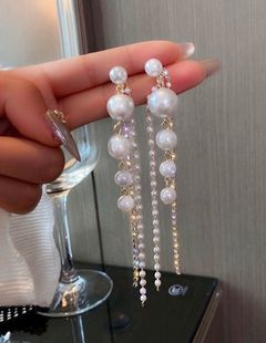 Elegant White Pearl Dangle Drop Earrings for Women,CZ Tassel Pearl Earrings