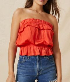 Anthropologie, New, Orange Tube Crop Blouson Ruffle Peplum Top, Size XL