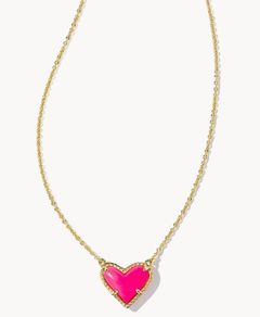 Ari Heart Gold pendant Necklace in Neon Pink, Comes with bag and box! :)