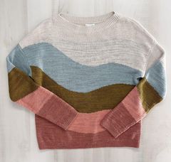 GARNET HILL linen printed colorful loose fit soft crew neck sweater top XS