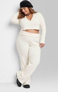 Wild Fable High-Waisted Cozy Ribbed Lounge Flare Leggings Cream Women’s 2X NWT