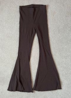 brown ribbed flare leggings