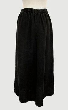 100% Linen Pull-On Midi Skirt Front Back Slit Coastal Lagenlook Black size Small