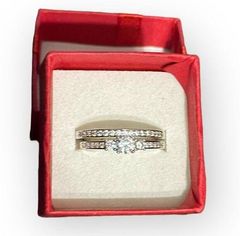 925 Sterling Silver .25 ct. Cubic Zirconia Wedding Engagement 2 Ring Set Size 6