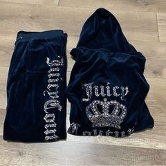 Juicy Couture Y2K Navy Blue Embellished Velour Tracksuit XL