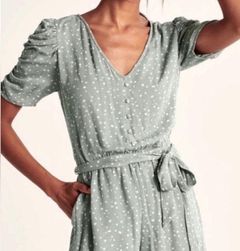 Abercrombie & Fitch AF | Sage Green Micro Dot Cinch Puff Sleeve Belt Romper Med