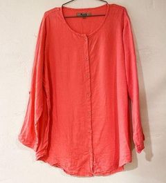 Flax Linen Button Down Blouse in Coral Pink
