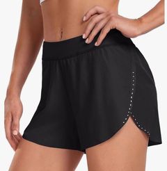 HeyNuts My Pace Running Shorts for Women, Mid Waisted Reflective Athletic Shorts Lined Workout Shorts 3"