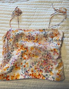 Floral linen cami tie Semi crop tank Summer Boho