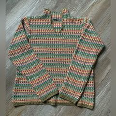 VTG Liz Claiborne Crochet Multi Color V-neck Sweater Size M