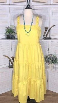 NWT Free Assembly yellow tiered full swing cotton midi summer dress Sz XL