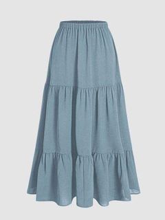Cider French Riviera Blue Vacation Tiered Ruffle Midi Skirt Size Medium