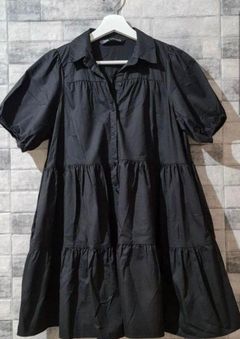 Black Tiered Mini Shirt Dress Medium