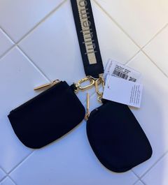 Dual Pouch Wristlet Bag Black Gold NWT
