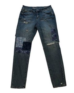 Natural Reflections Vintage Reunion Distressed Patchwork Jeans, sz 4