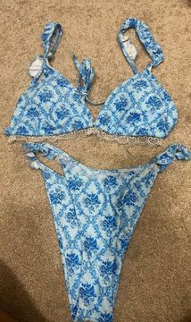 blue floral lace bikini