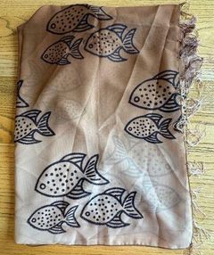 Rima BEAUTIFUL Fish WRAP COVER-UP SARONG SHAWL Bathing Suit Beach Brown Black