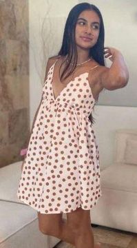 NEW  CREAM & brown polka dot mini dress S