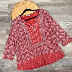 Lucky brand bohemian red printed blouse