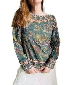 J CREW Drapey  Boatneck Blouse Jungle Print Women’s size XS