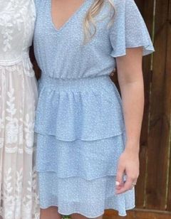 Womens Altar’d State Baby Blue Tiered Ditsy Floral Print Flutter Dress - Sz L